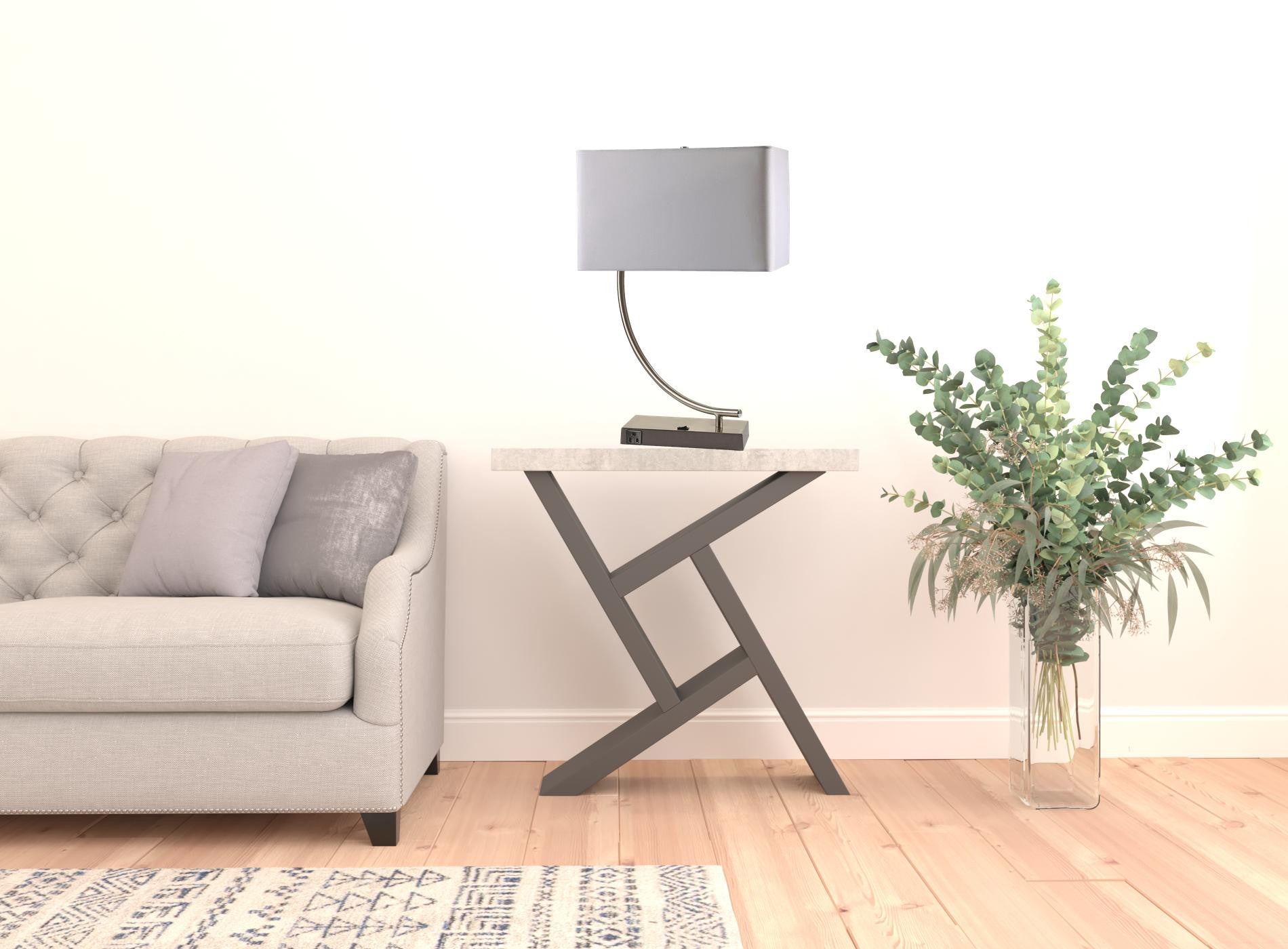 23" Silver Curved Table Lamp With White Rectangle Shade - Homeroots - Flyclothing LLC