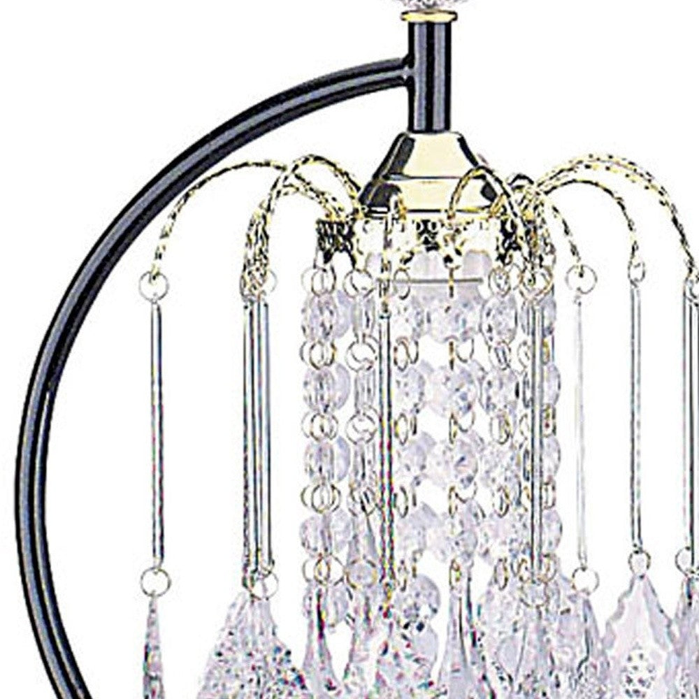 27" Black and Gold Metal Faux Crystal Chandelier Table Lamp - Homeroots