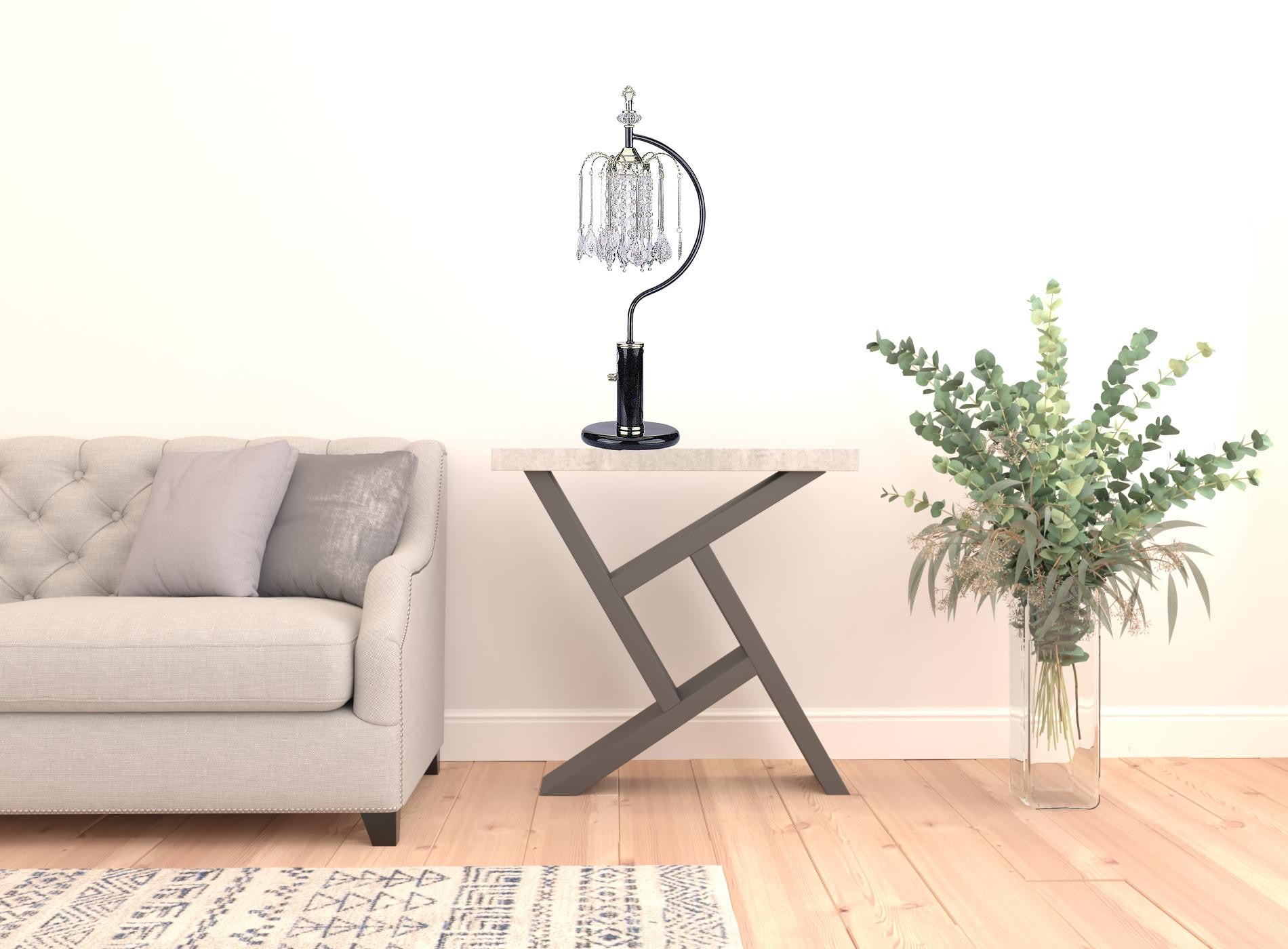 27" Black and Gold Metal Faux Crystal Chandelier Table Lamp - Homeroots - Flyclothing LLC