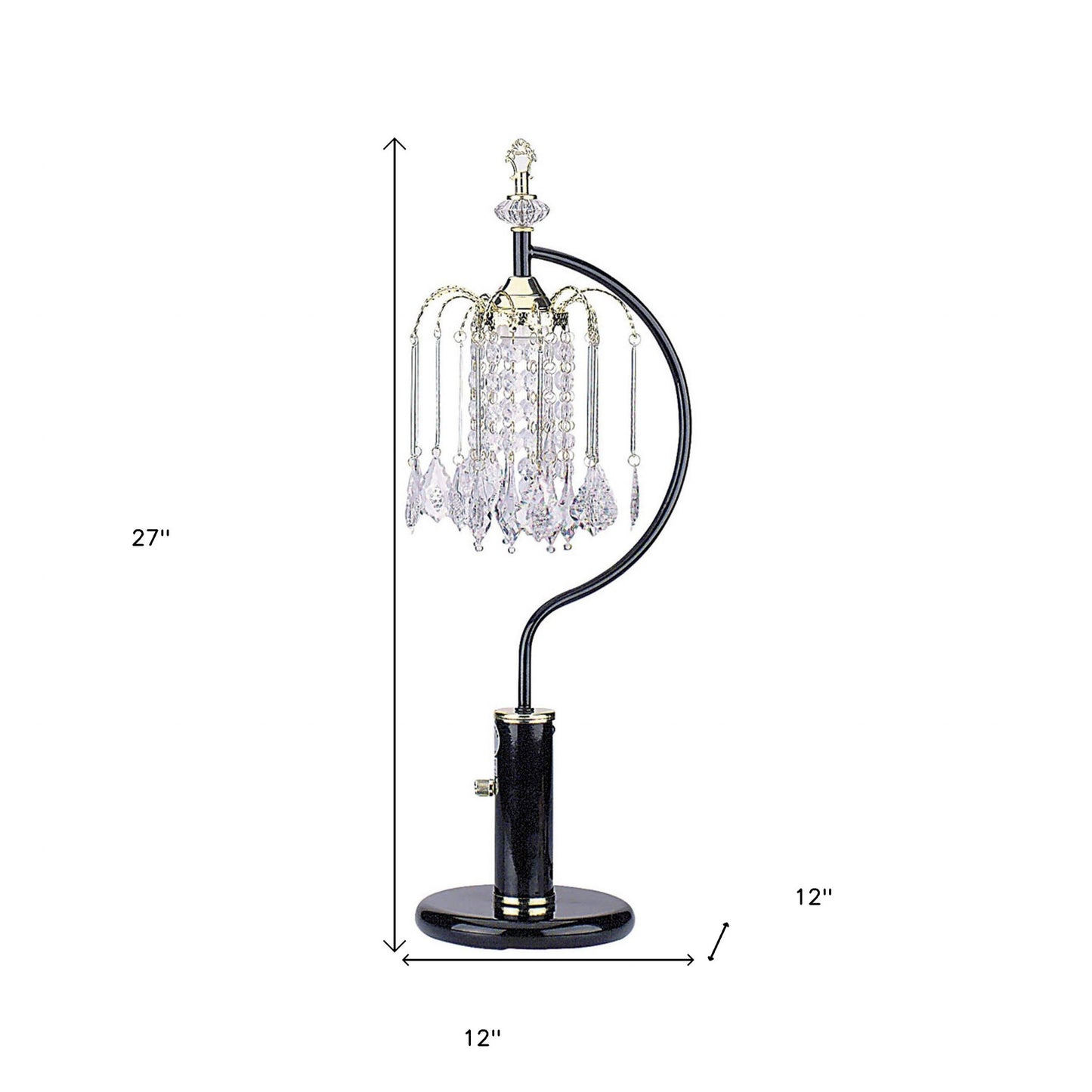 27" Black and Gold Metal Faux Crystal Chandelier Table Lamp - Homeroots - Flyclothing LLC