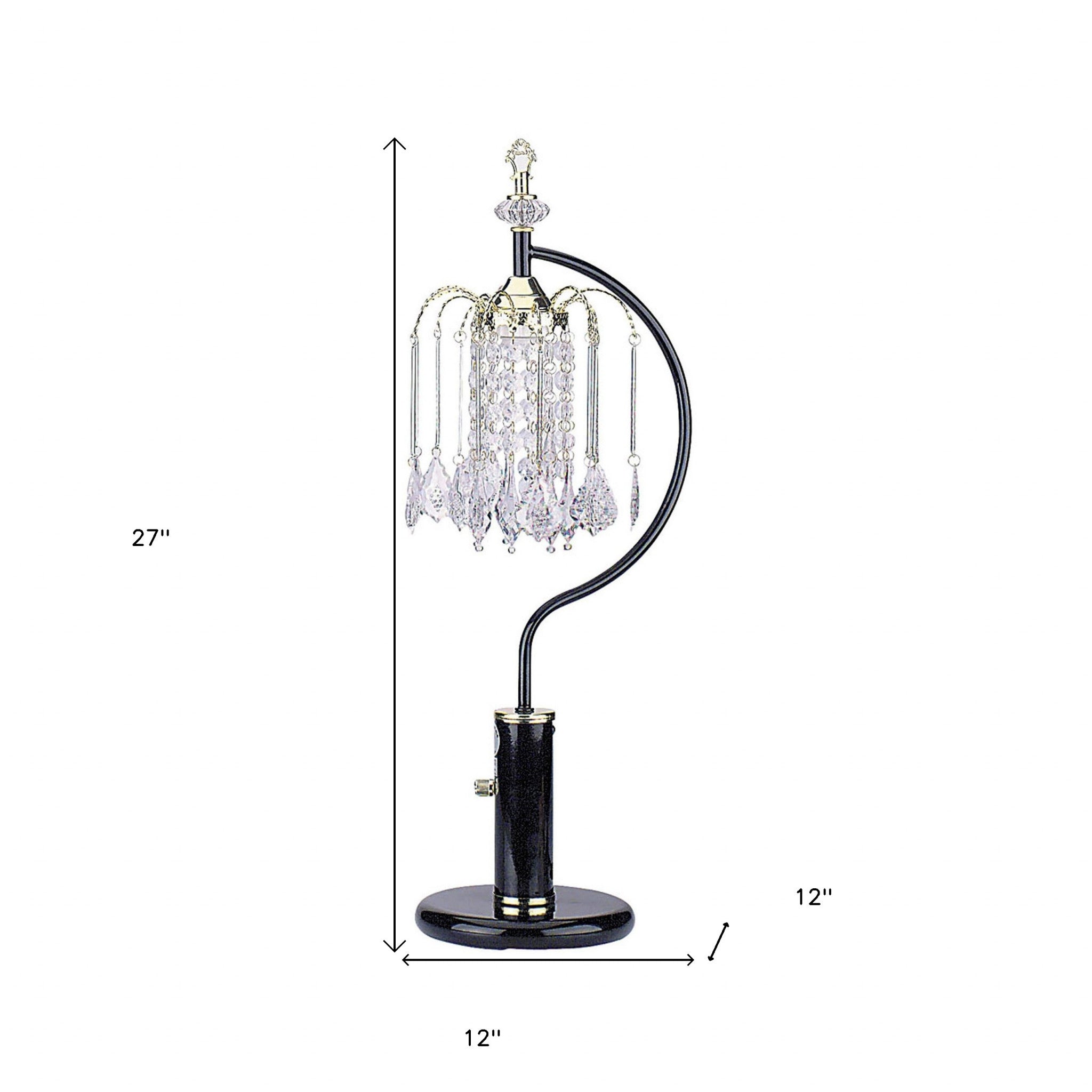 27" Black and Gold Metal Faux Crystal Chandelier Table Lamp - Homeroots - Flyclothing LLC