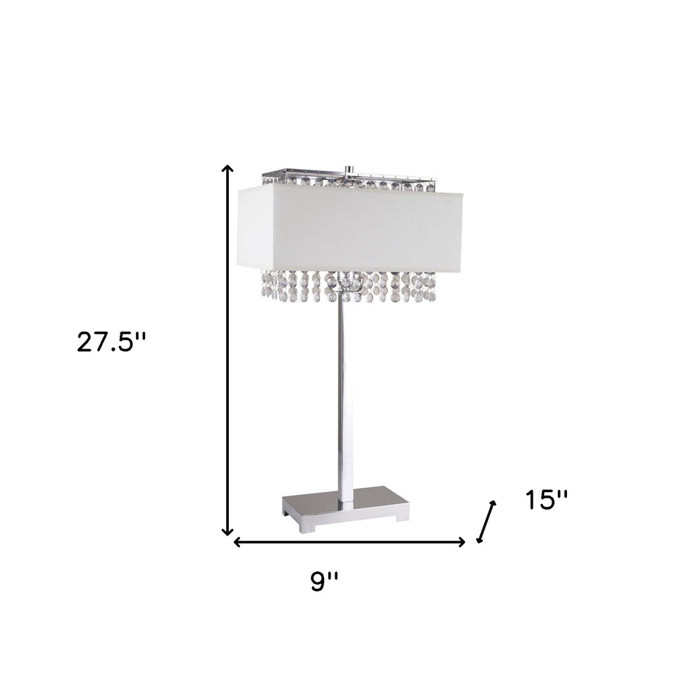 28" Silver Table Lamp With Faux Crystals and White Rectangle Shade - Homeroots - Flyclothing LLC