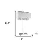 28" Silver Table Lamp With Faux Crystals and White Rectangle Shade - Homeroots - Flyclothing LLC