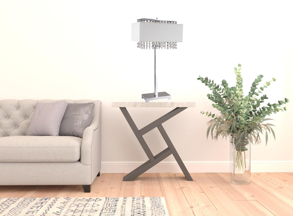 28" Silver Table Lamp With Faux Crystals and White Rectangle Shade - Homeroots - Flyclothing LLC
