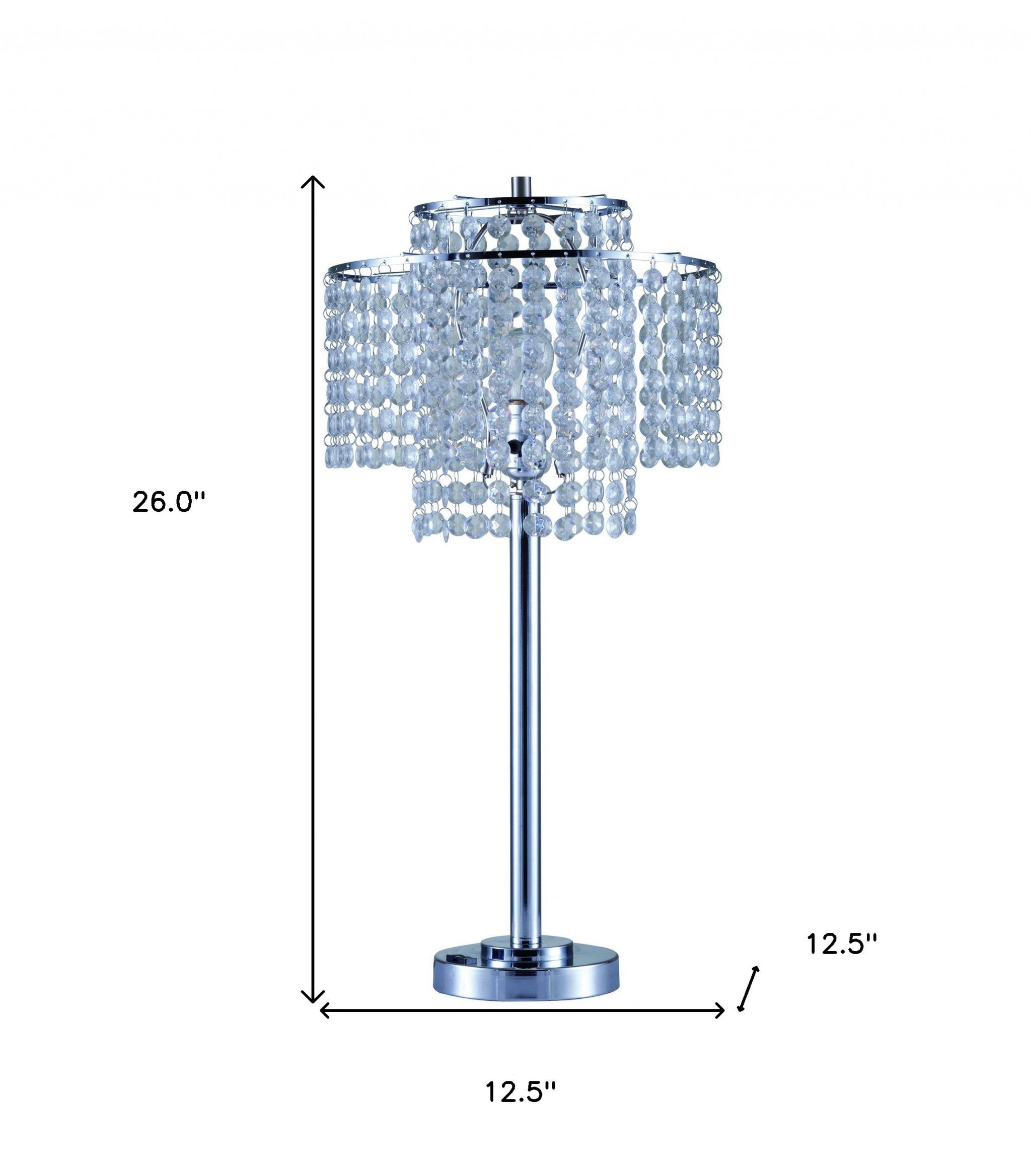 26" Silver Glam Two Tier Chandelier USB Table Lamp - Homeroots - Flyclothing LLC