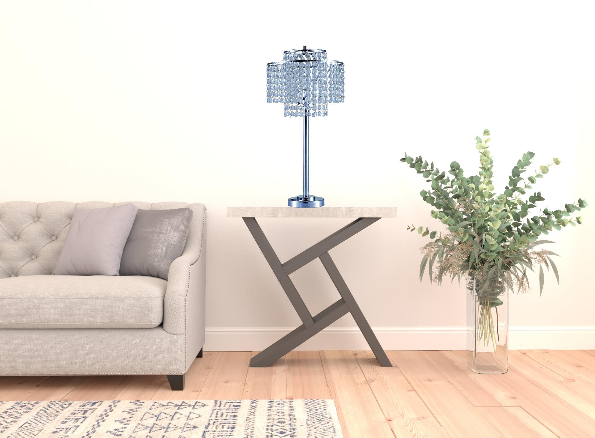 26" Silver Glam Two Tier Chandelier USB Table Lamp - Homeroots - Flyclothing LLC