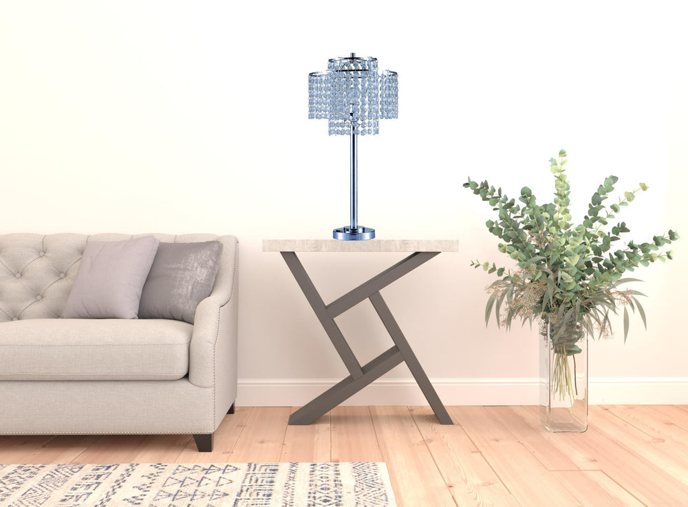 26" Silver Glam Two Tier Chandelier USB Table Lamp - Homeroots - Flyclothing LLC