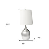 25" Silver Metal Gourd Table Lamp With White Tapered Drum Shade - Homeroots - Flyclothing LLC
