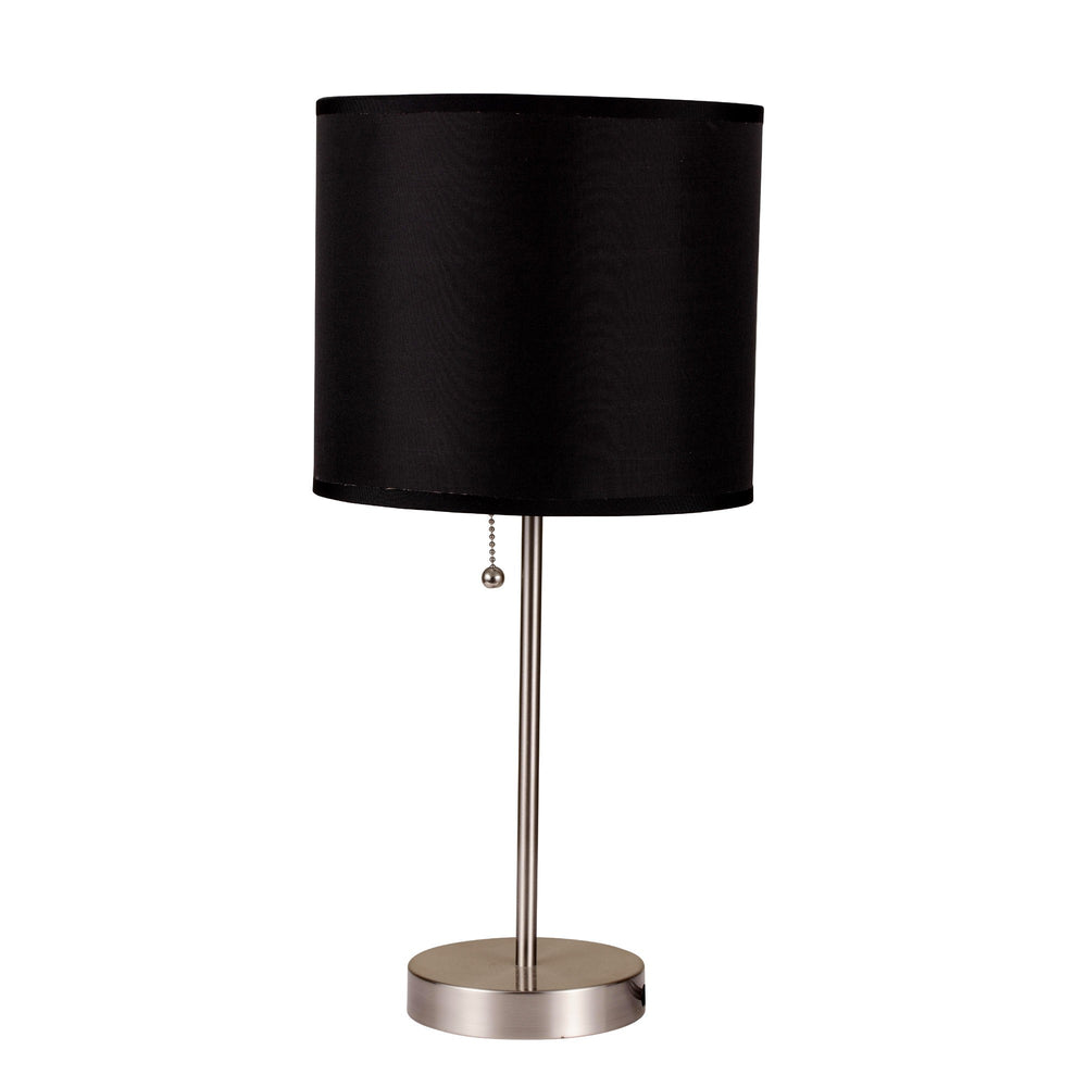 16" Silver Metal Candlestick Table Lamp With Black Classic Drum Shade - Homeroots - Flyclothing LLC