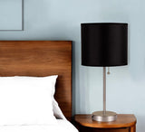 16" Silver Metal Candlestick Table Lamp With Black Classic Drum Shade - Homeroots