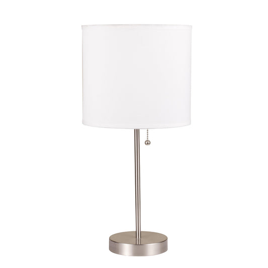 20" Silver Metal Candlestick Table Lamp With White Classic Drum Shade - Homeroots