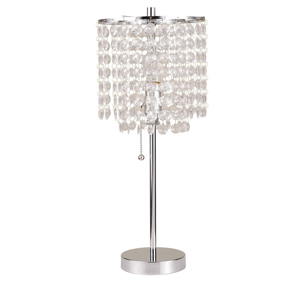 20" Silver Metal Bedside Table Lamp With Clear Drum Shade - Homeroots
