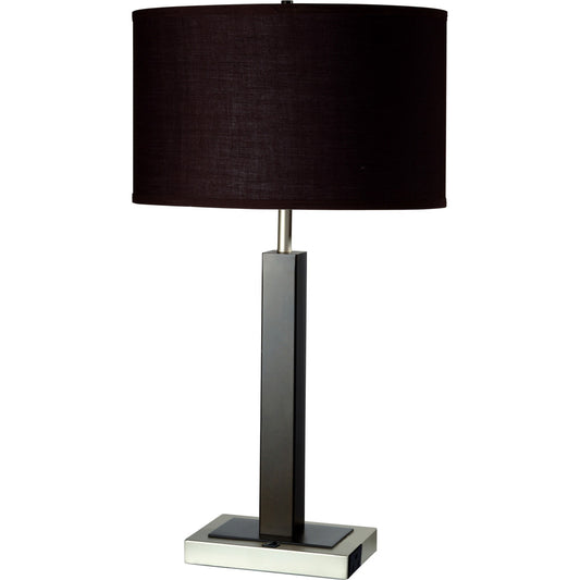 30" Black Polyresin Table Lamp With Brown Classic Drum Shade - Homeroots
