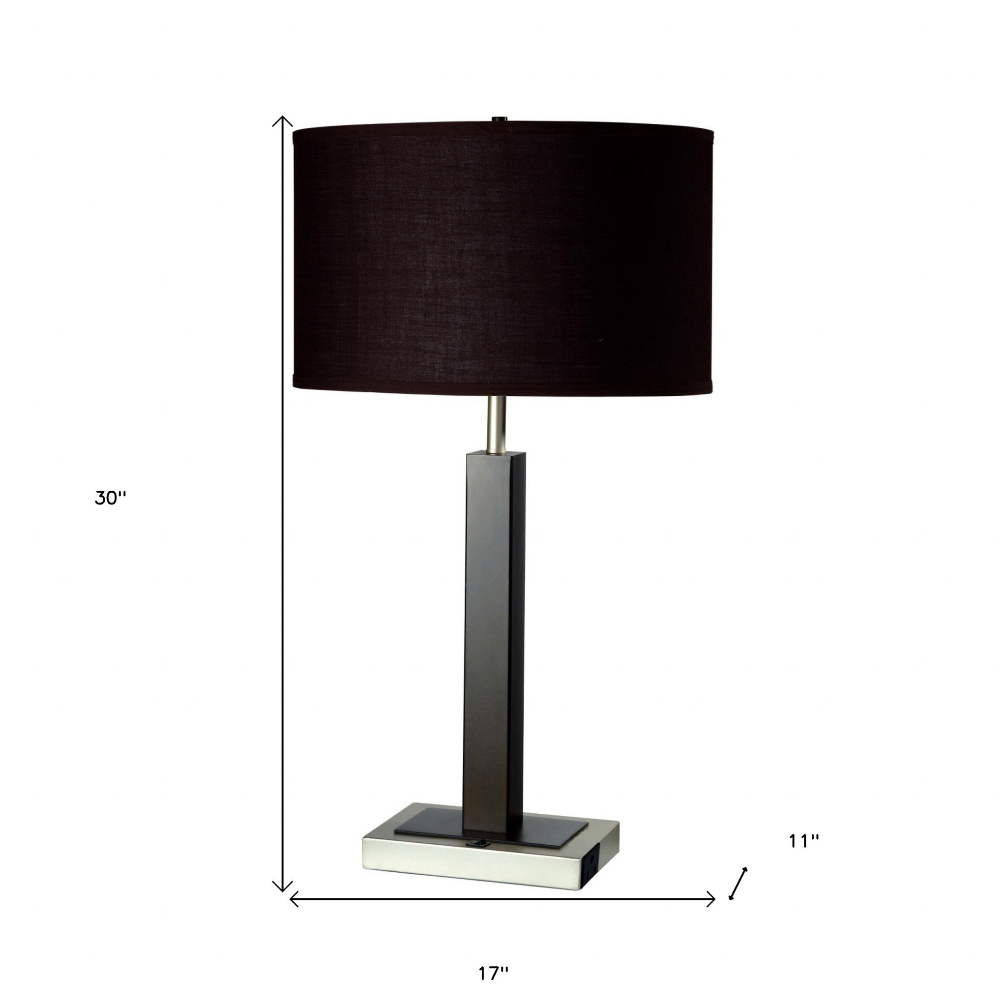 30" Black Polyresin Table Lamp With Brown Classic Drum Shade - Homeroots - Flyclothing LLC