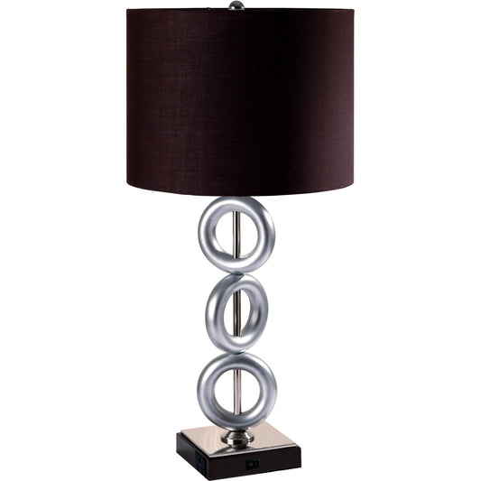 29" Silver Ceramic Geometric Table Lamp With Brown Classic Drum Shade - Homeroots