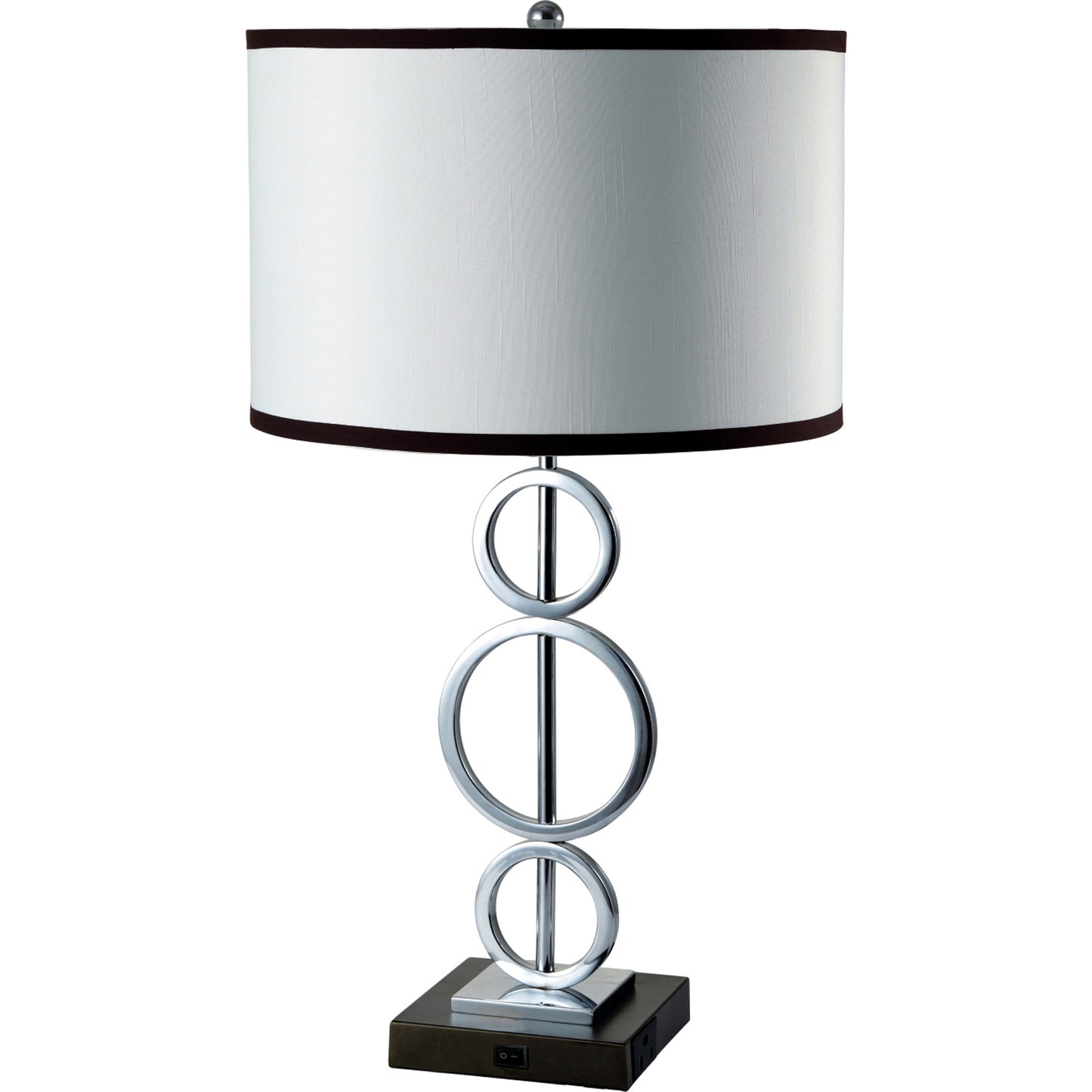 29" Silver Metal Bedside Geo Table Lamp With White and Black Trim Classic Drum Shade - Homeroots - Flyclothing LLC