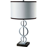 29" Silver Metal Bedside Geo Table Lamp With White and Black Trim Classic Drum Shade - Homeroots - Flyclothing LLC