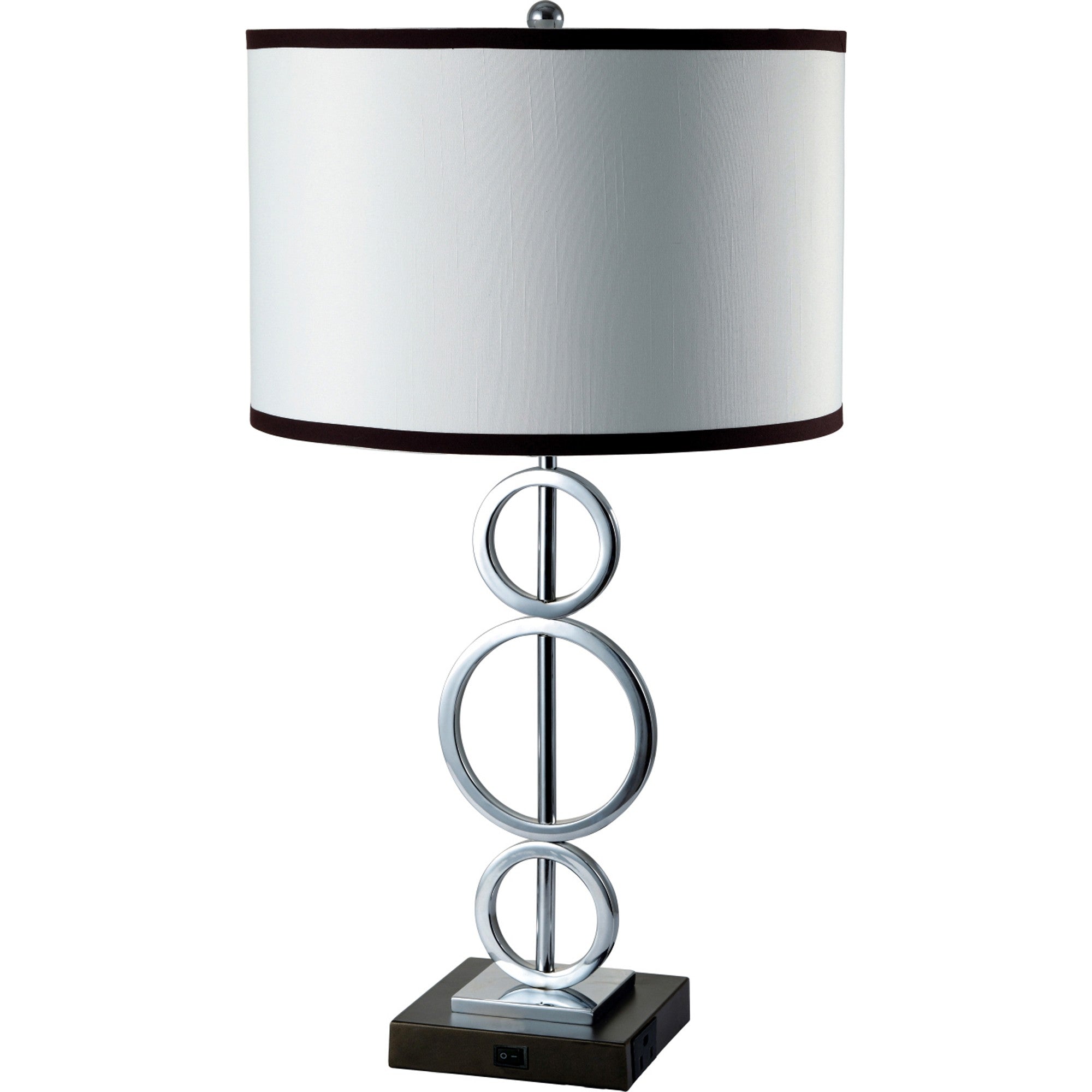 29" Silver Metal Bedside Geo Table Lamp With White and Black Trim Classic Drum Shade - Homeroots - Flyclothing LLC
