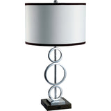 29" Silver Metal Bedside Geo Table Lamp With White and Black Trim Classic Drum Shade - Homeroots - Flyclothing LLC