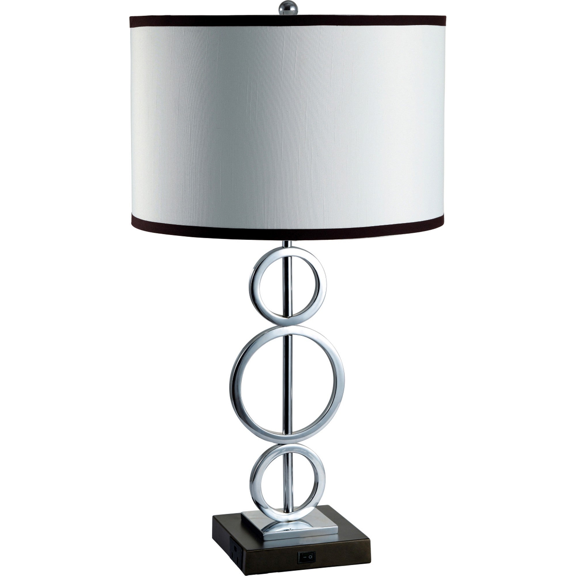 29" Silver Metal Bedside Geo Table Lamp With White and Black Trim Classic Drum Shade - Homeroots - Flyclothing LLC