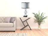 29" Silver Metal Bedside Geo Table Lamp With White and Black Trim Classic Drum Shade - Homeroots - Flyclothing LLC