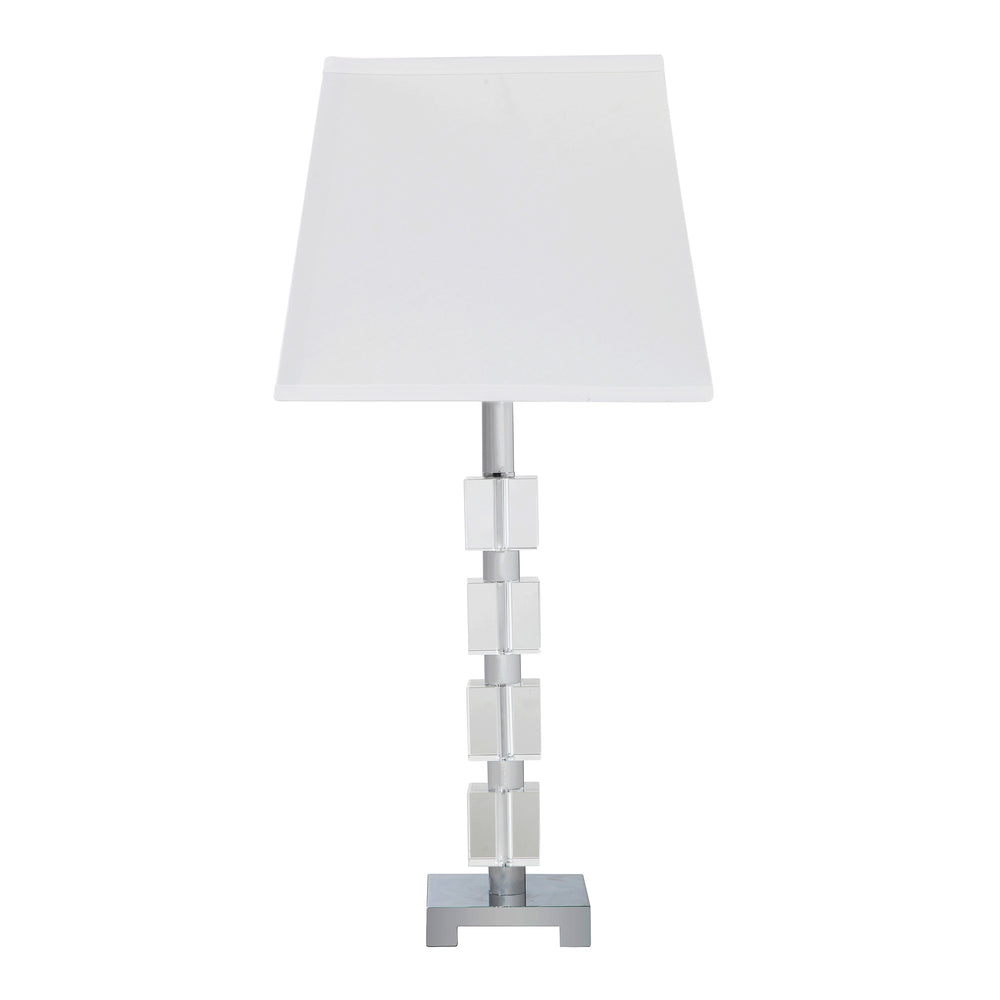 25" Crystal Geo Cubed Table Lamp With White Sharp Corner Square Tapered Shade - Homeroots