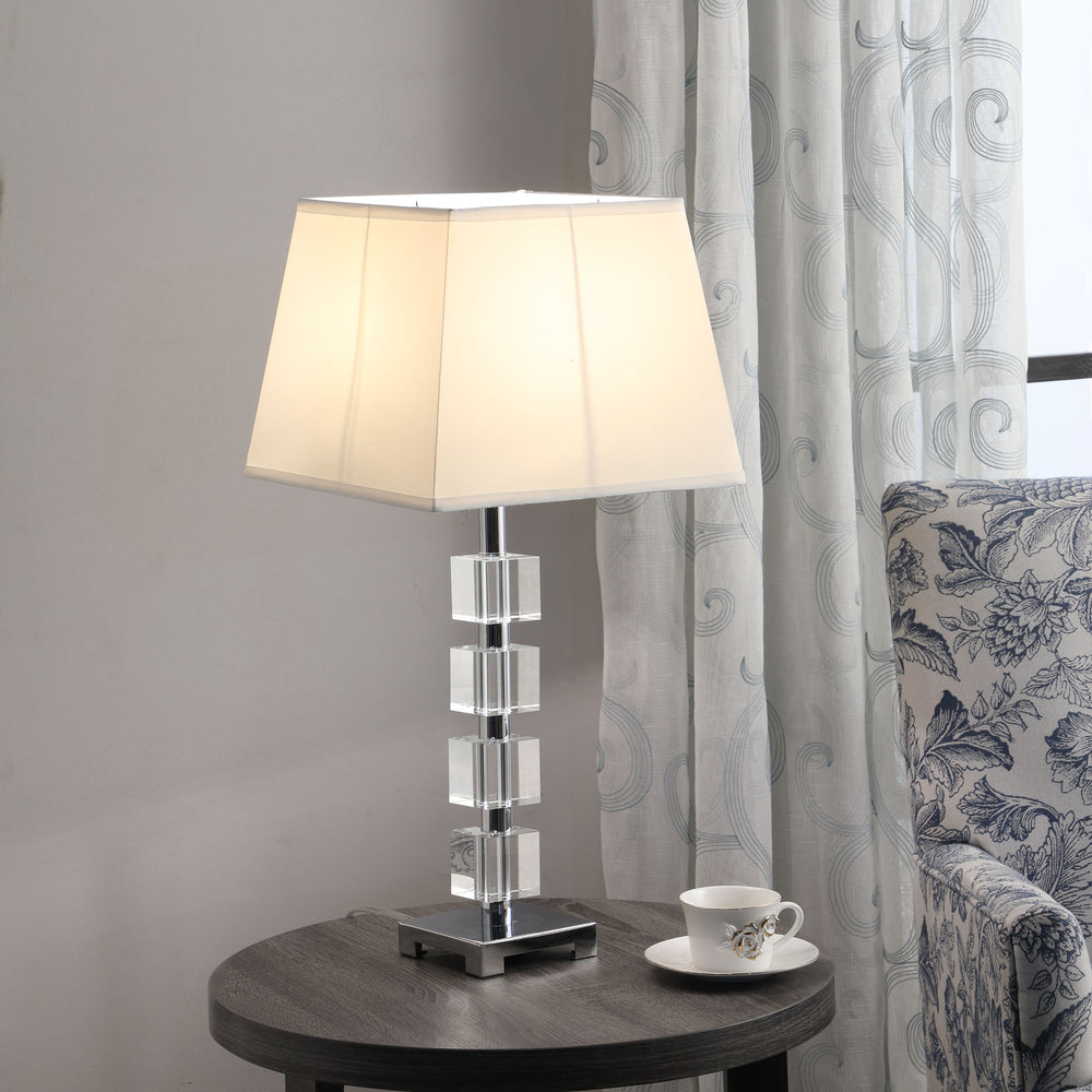 25" Crystal Geo Cubed Table Lamp With White Sharp Corner Square Tapered Shade - Homeroots - Flyclothing LLC