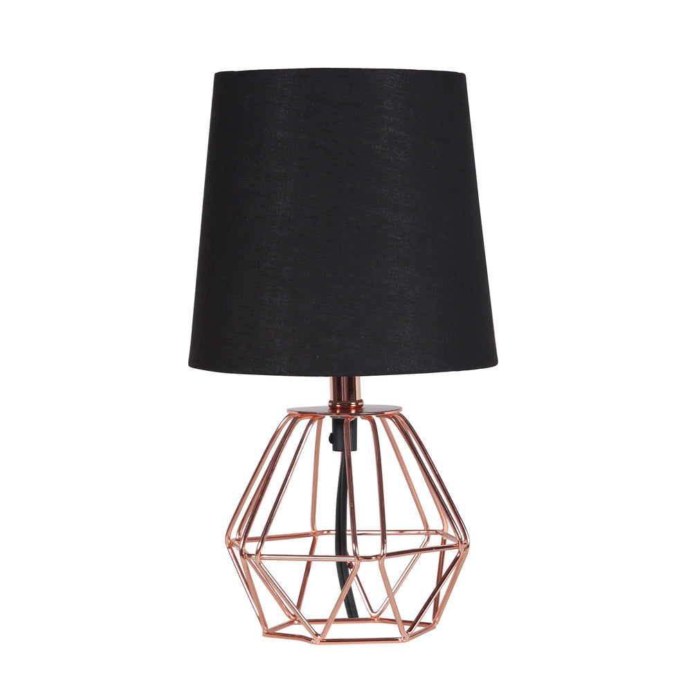 11" Copper Bedside Table Lamp With Black Empire Shade - Homeroots