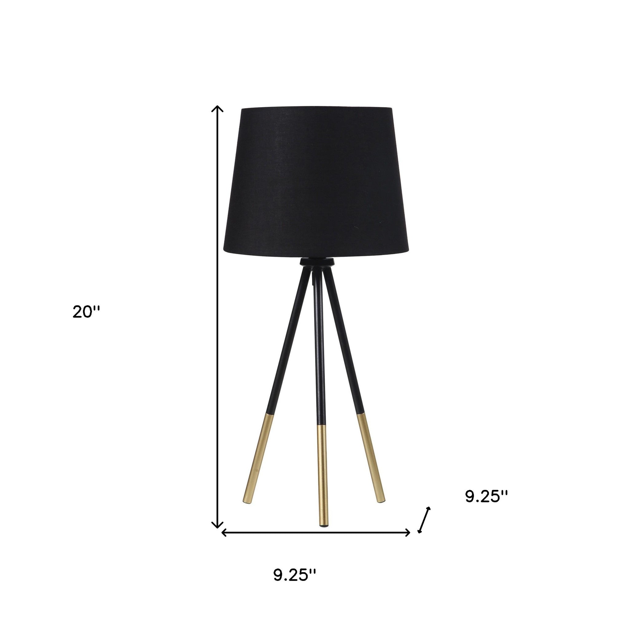 20" Gold Tripod Table Lamp With Black Empire Shade - Homeroots - Flyclothing LLC