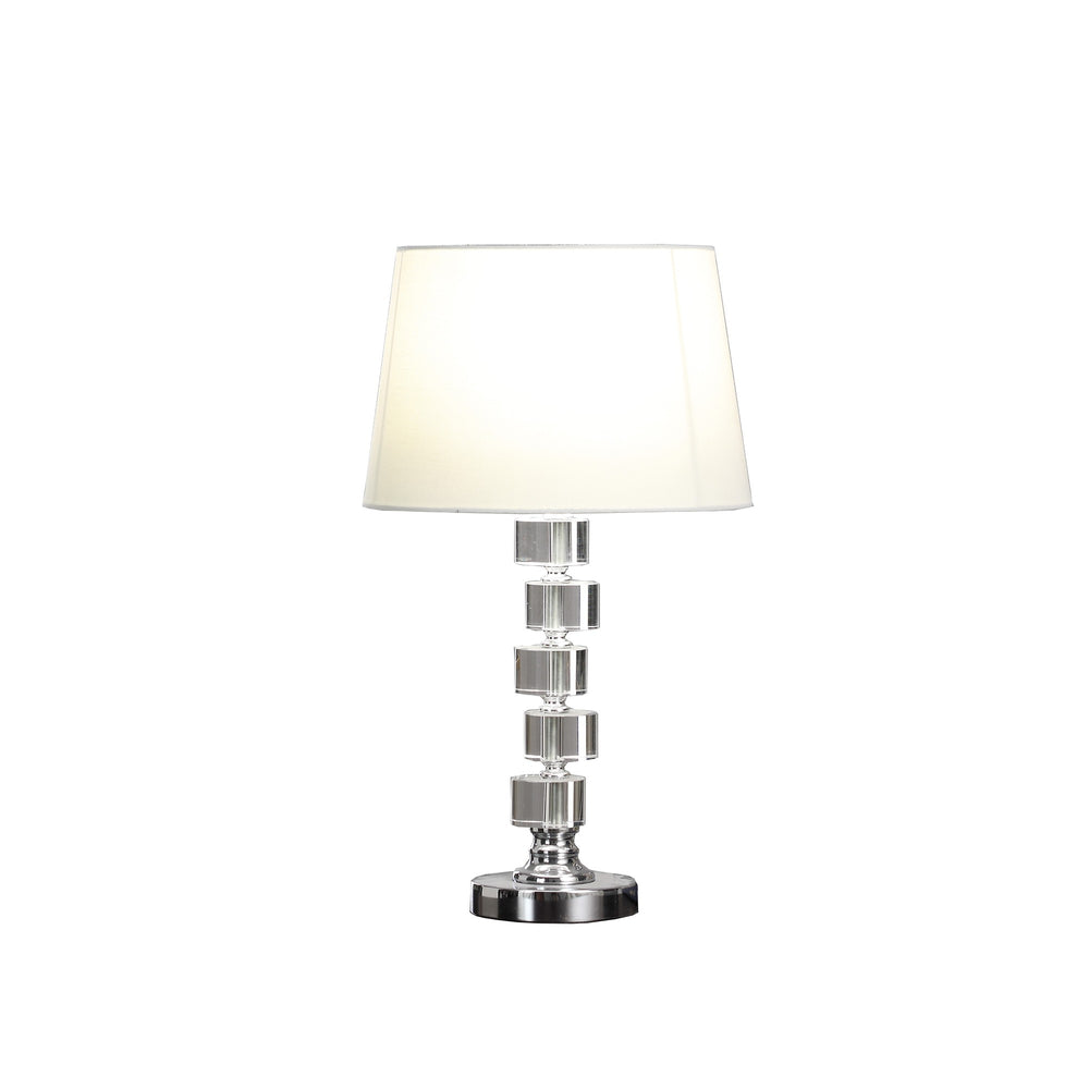 20" Silver Crystal Stacked Geo Cubes Table Lamp With White Classic Empire Shade - Homeroots