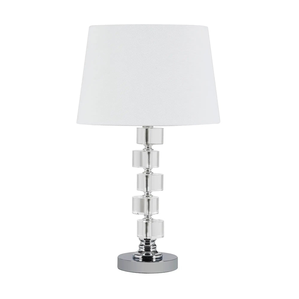 20" Silver Crystal Stacked Geo Cubes Table Lamp With White Classic Empire Shade - Homeroots