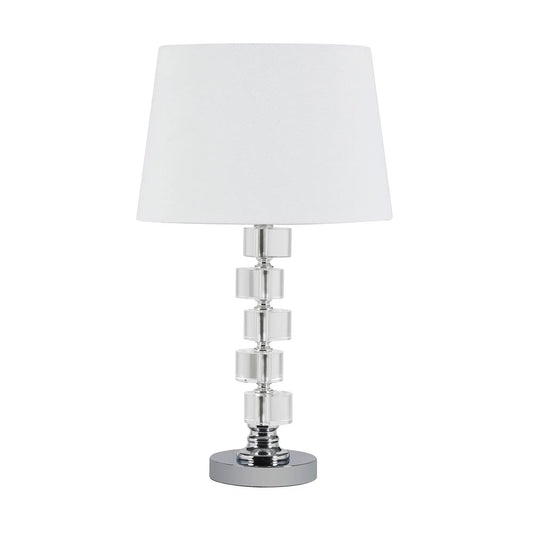 20" Silver Crystal Stacked Geo Cubes Table Lamp With White Classic Empire Shade - Homeroots
