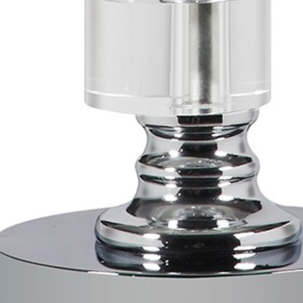 20" Silver Crystal Stacked Geo Cubes Table Lamp With White Classic Empire Shade - Homeroots