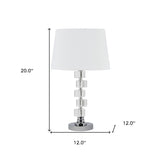20" Silver Crystal Stacked Geo Cubes Table Lamp With White Classic Empire Shade - Homeroots - Flyclothing LLC