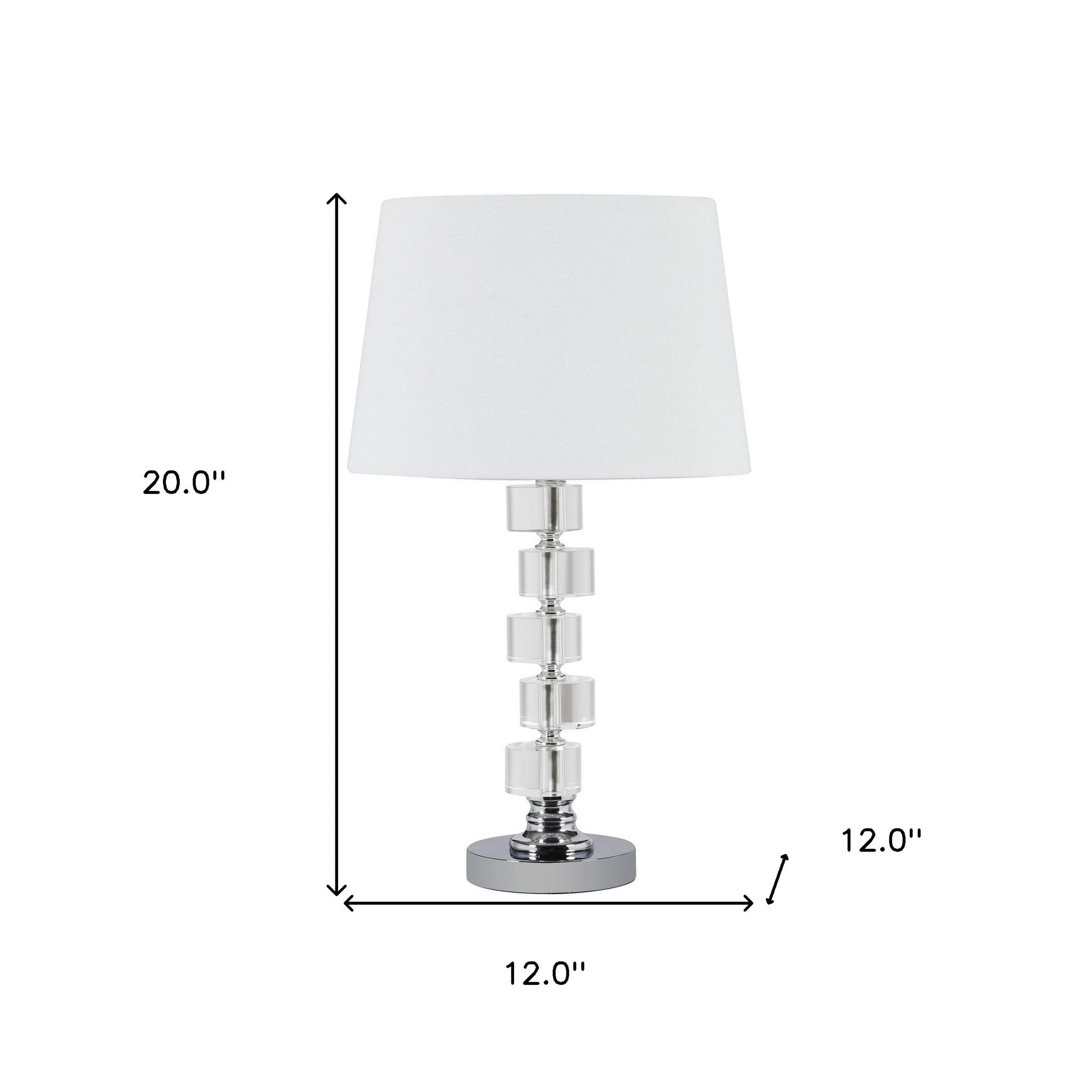 20" Silver Crystal Stacked Geo Cubes Table Lamp With White Classic Empire Shade - Homeroots - Flyclothing LLC