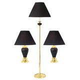 Set Of Three 64" Gold Ceramic Bedside Floor and Table Lamp Set With Black Empire Shade - Homeroots - Flyclothing LLC