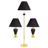 Set Of Three 64" Gold Ceramic Bedside Floor and Table Lamp Set With Black Empire Shade - Homeroots - Flyclothing LLC