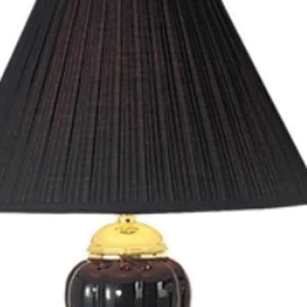 Set Of Three 64" Gold Ceramic Bedside Floor and Table Lamp Set With Black Empire Shade - Homeroots - Flyclothing LLC