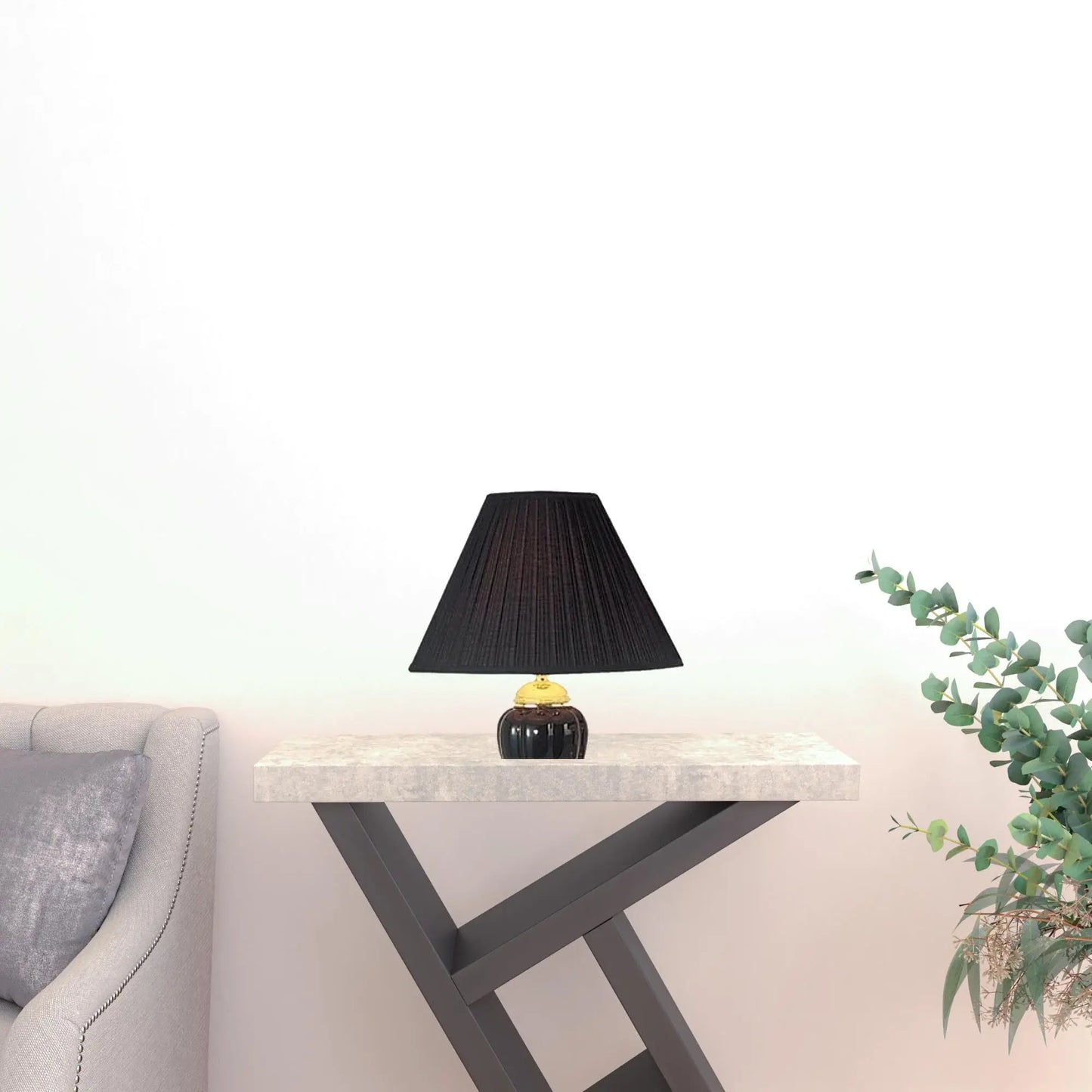 Set Of Three 64" Gold Ceramic Bedside Floor and Table Lamp Set With Black Empire Shade - Homeroots - Flyclothing LLC