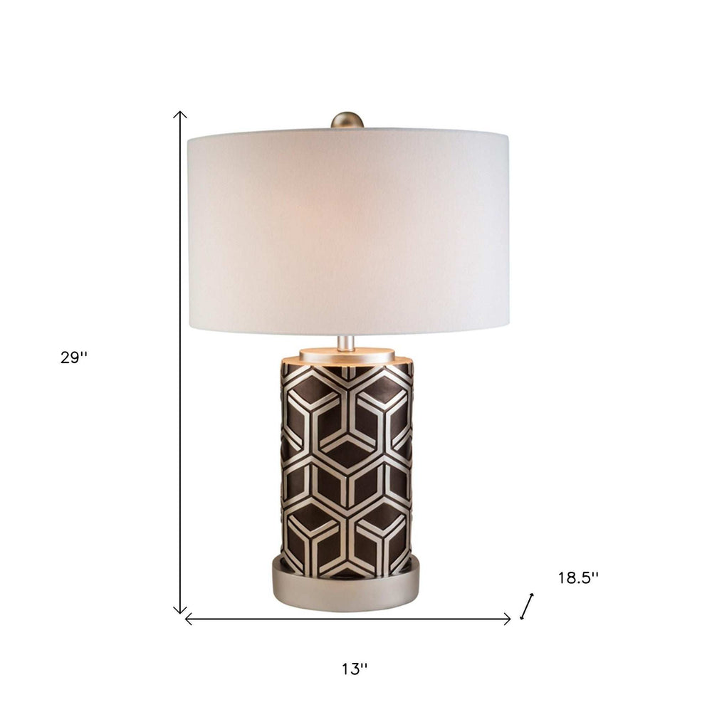 Deep Brown and Silver Geo Weave Table Lamp - Homeroots - Flyclothing LLC