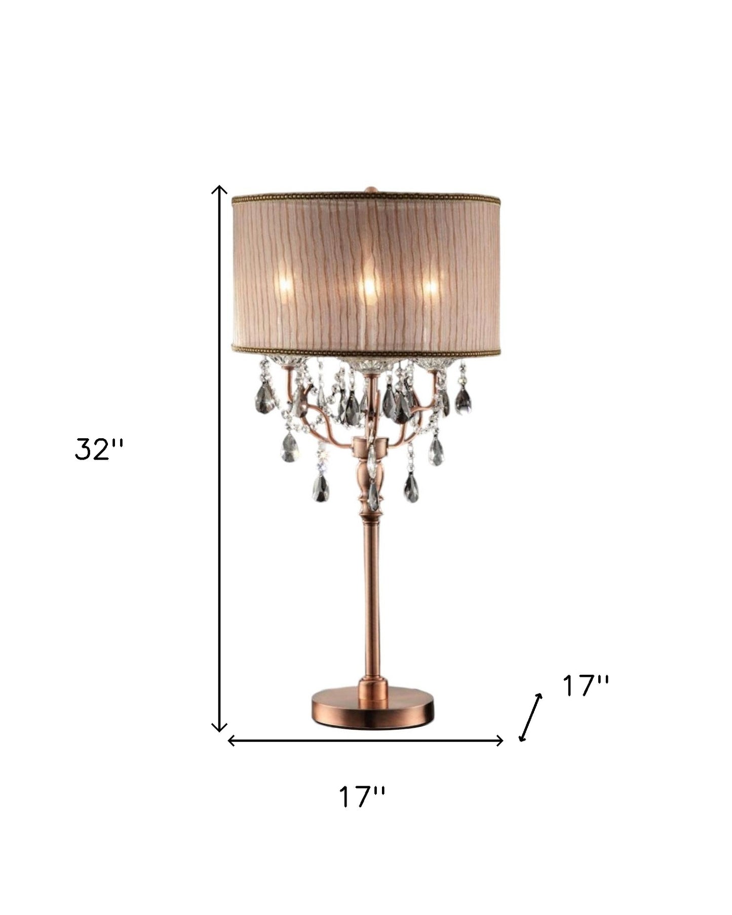 32" Clear and Rose Gold Faux Crystal Accent Table Lamp - Homeroots - Flyclothing LLC
