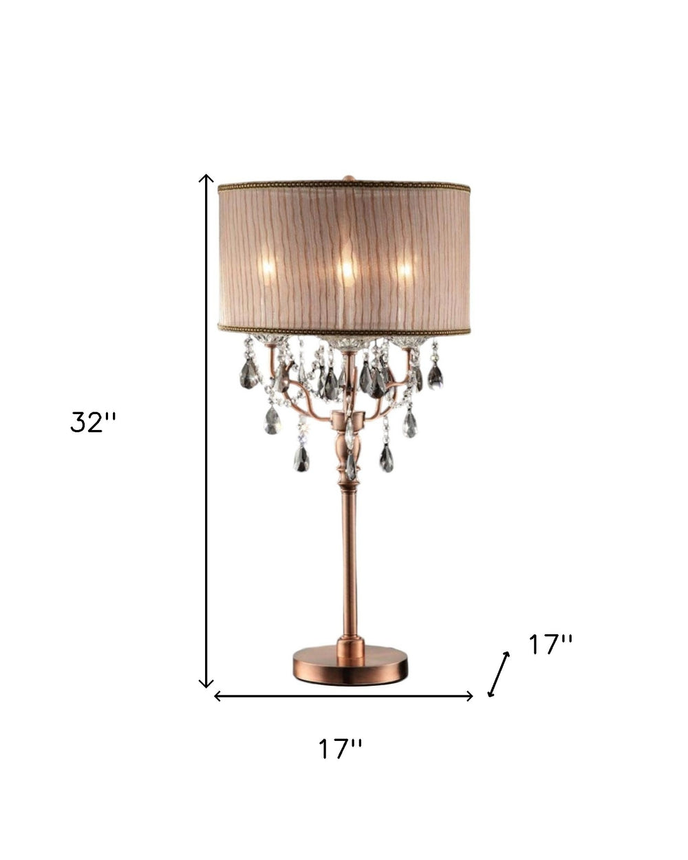 32" Clear and Rose Gold Faux Crystal Accent Table Lamp - Homeroots