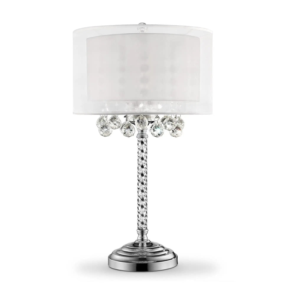 Chic Silver Tall Table Lamp with Crystal Accents and Silver Shade - Homeroots