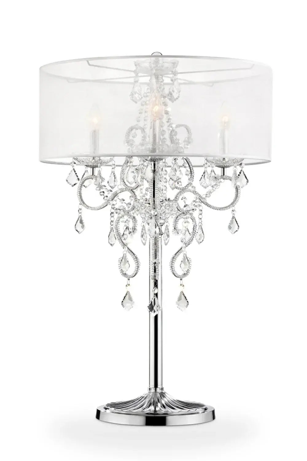 Glam Silver Faux Crystal Accent Table Lamp with See Thru Shade - Homeroots - Flyclothing LLC