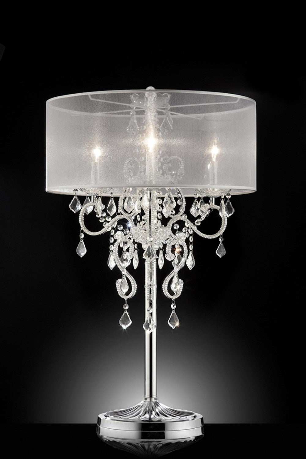 Glam Silver Faux Crystal Accent Table Lamp with See Thru Shade - Homeroots - Flyclothing LLC