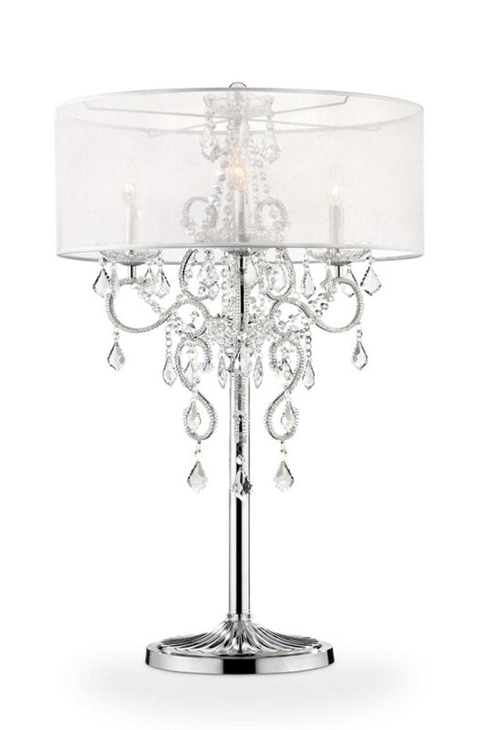 Glam Silver Faux Crystal Accent Table Lamp with See Thru Shade - Homeroots - Flyclothing LLC