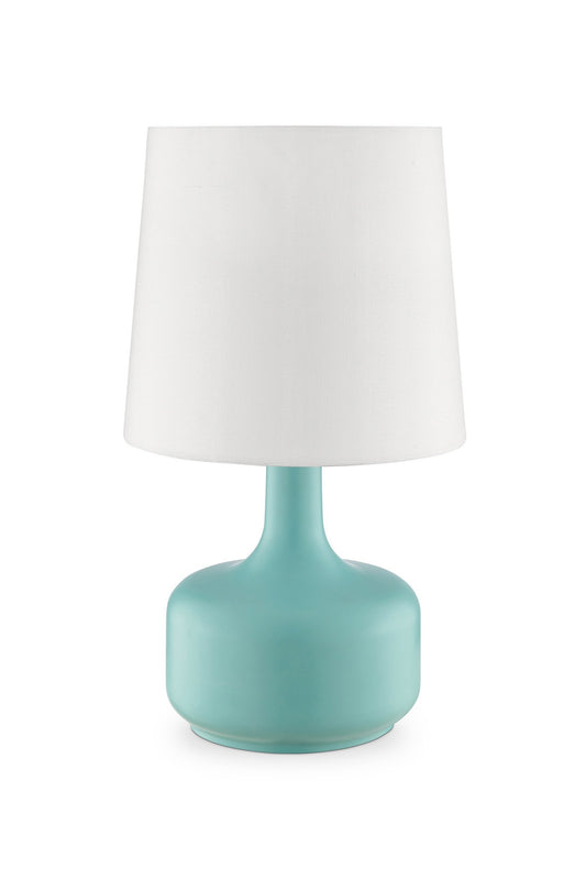 17" Blue Metal Bedside Table Lamp With White Shade - Homeroots