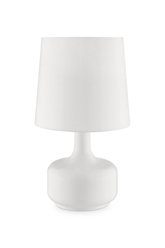 17" White Metal Bedside Table Lamp With Off-White Shade - Homeroots