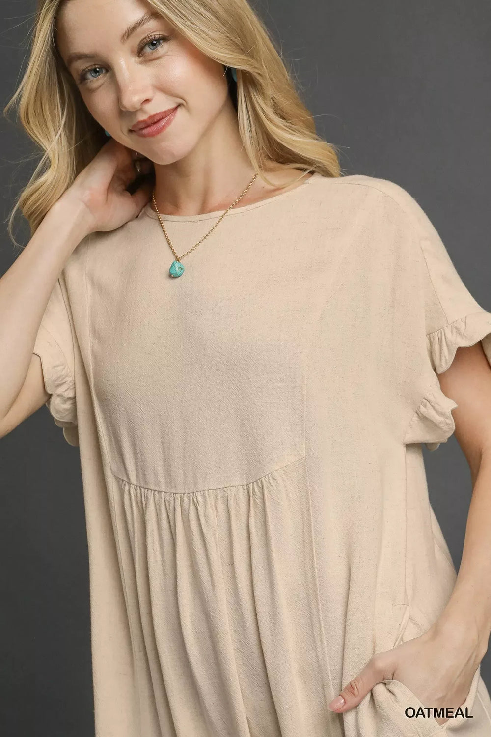 Umgee Linen Ruffle Hem Babydoll Dress - Trendsi - Flyclothing LLC