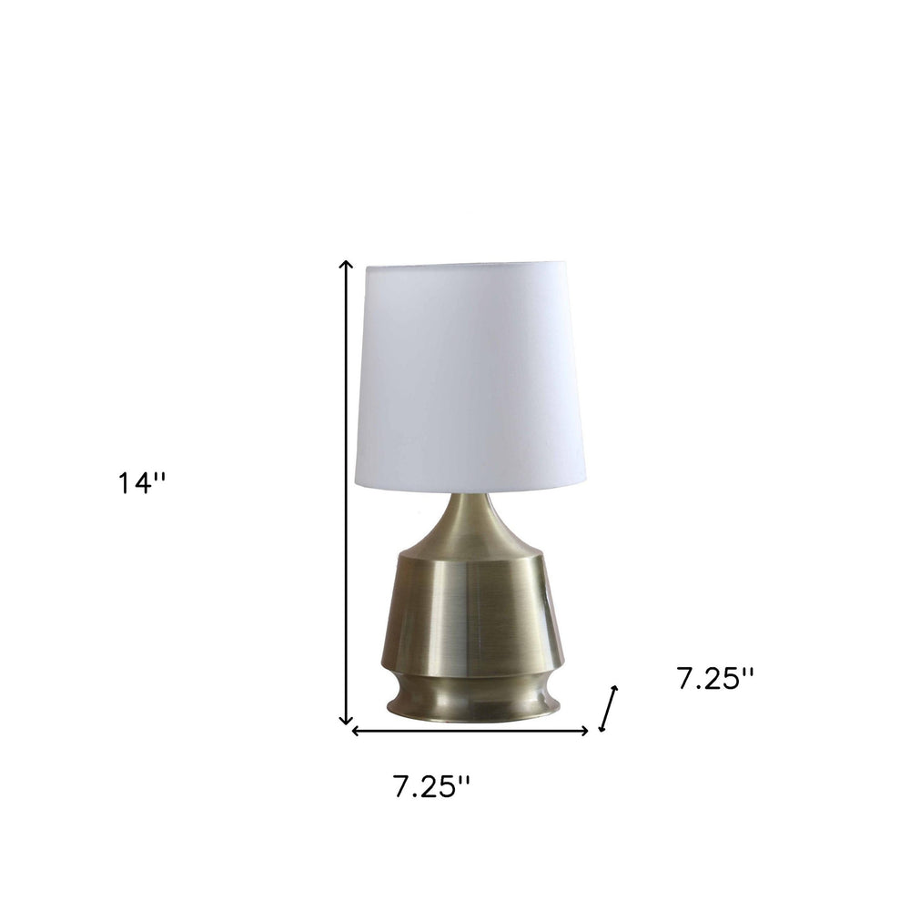 14" Brass Bedside Table Lamp With White Empire Shade - Homeroots - Flyclothing LLC